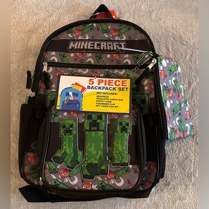 Minecraft School 5-Piece Set - Backpack Lunch Bag Supply Case Keychain Carabiner